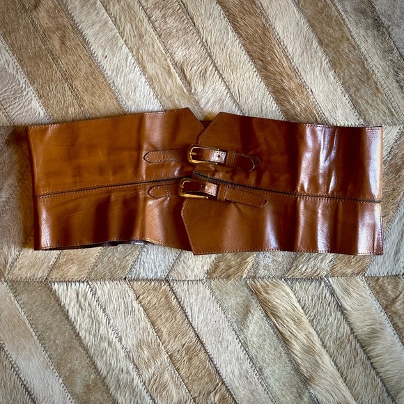Vintage 90s YSL Brown Leather Corset Belt Large - Picture 11 of 11